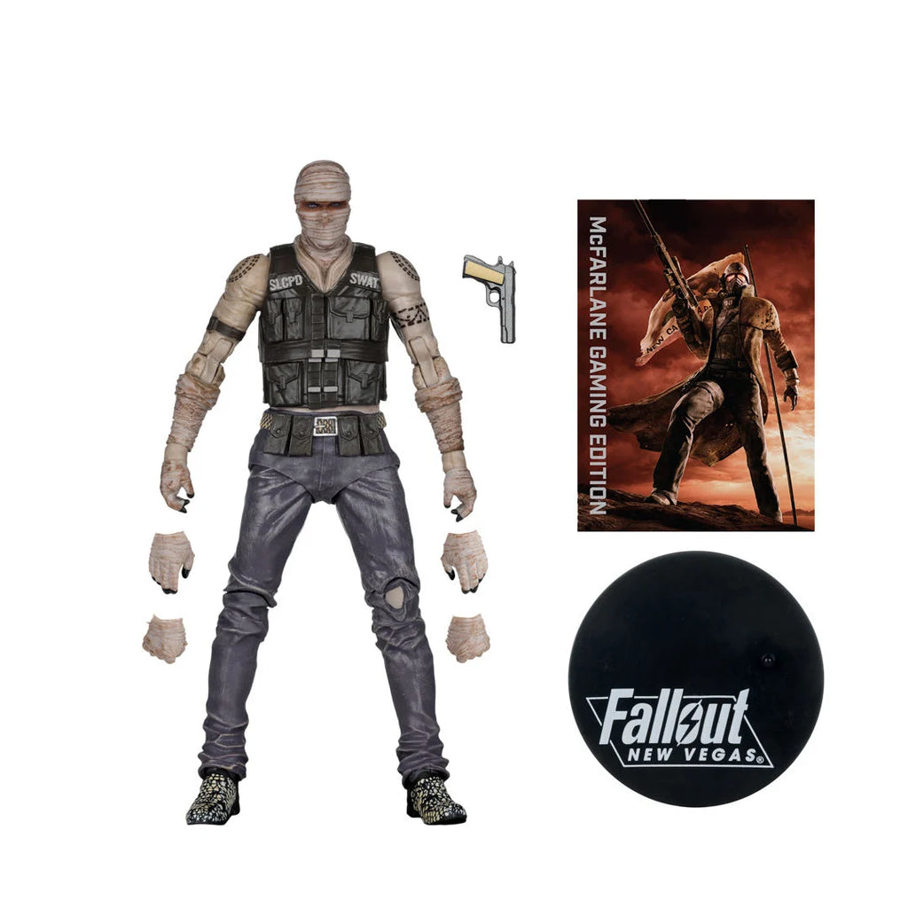 Joshua Graham: figura junto a la caja Gaming Edition, vista lateral