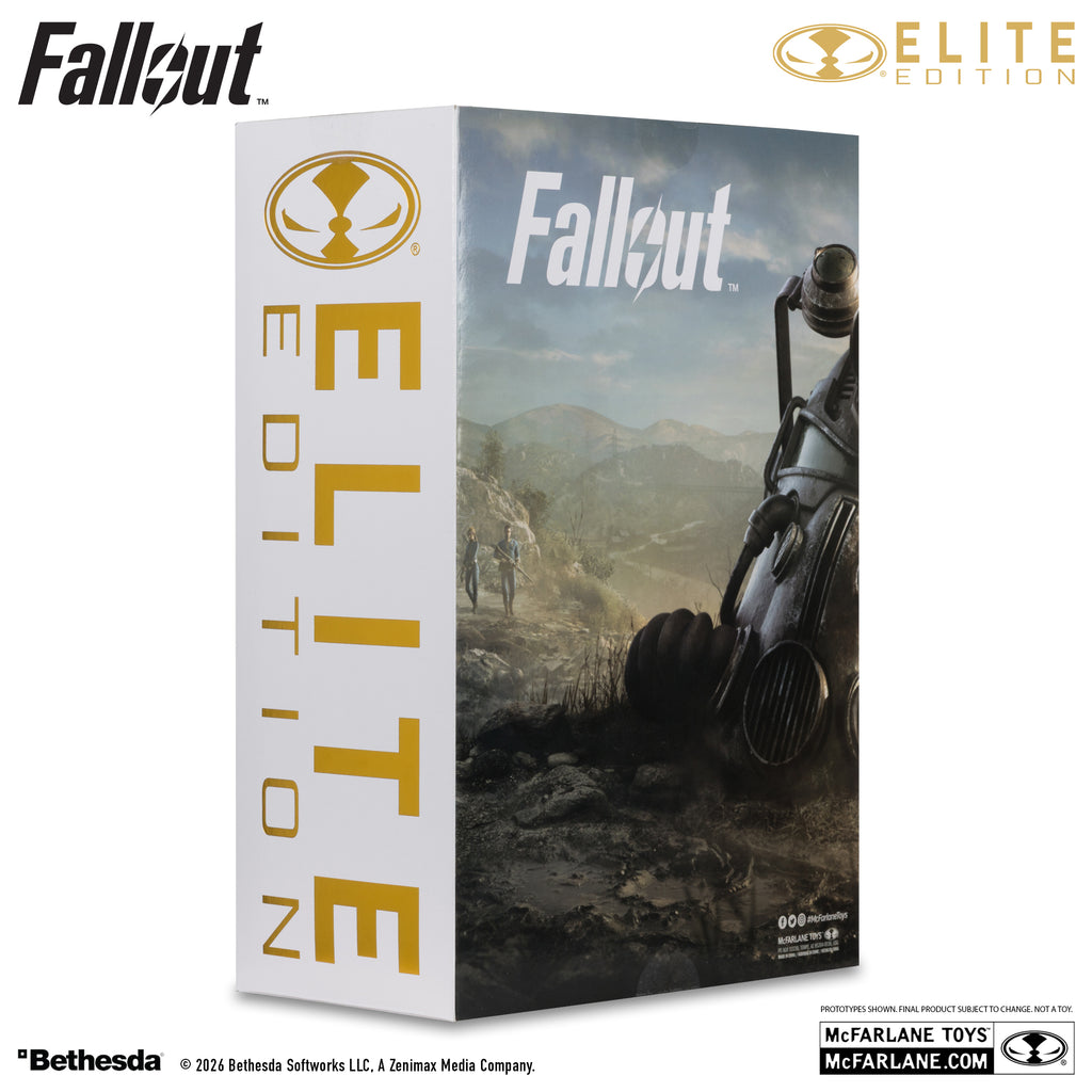 Estuche exterior Elite Edition de la T-60 Nuka-Cola, con el arte de Fallout y el logotipo dorado
