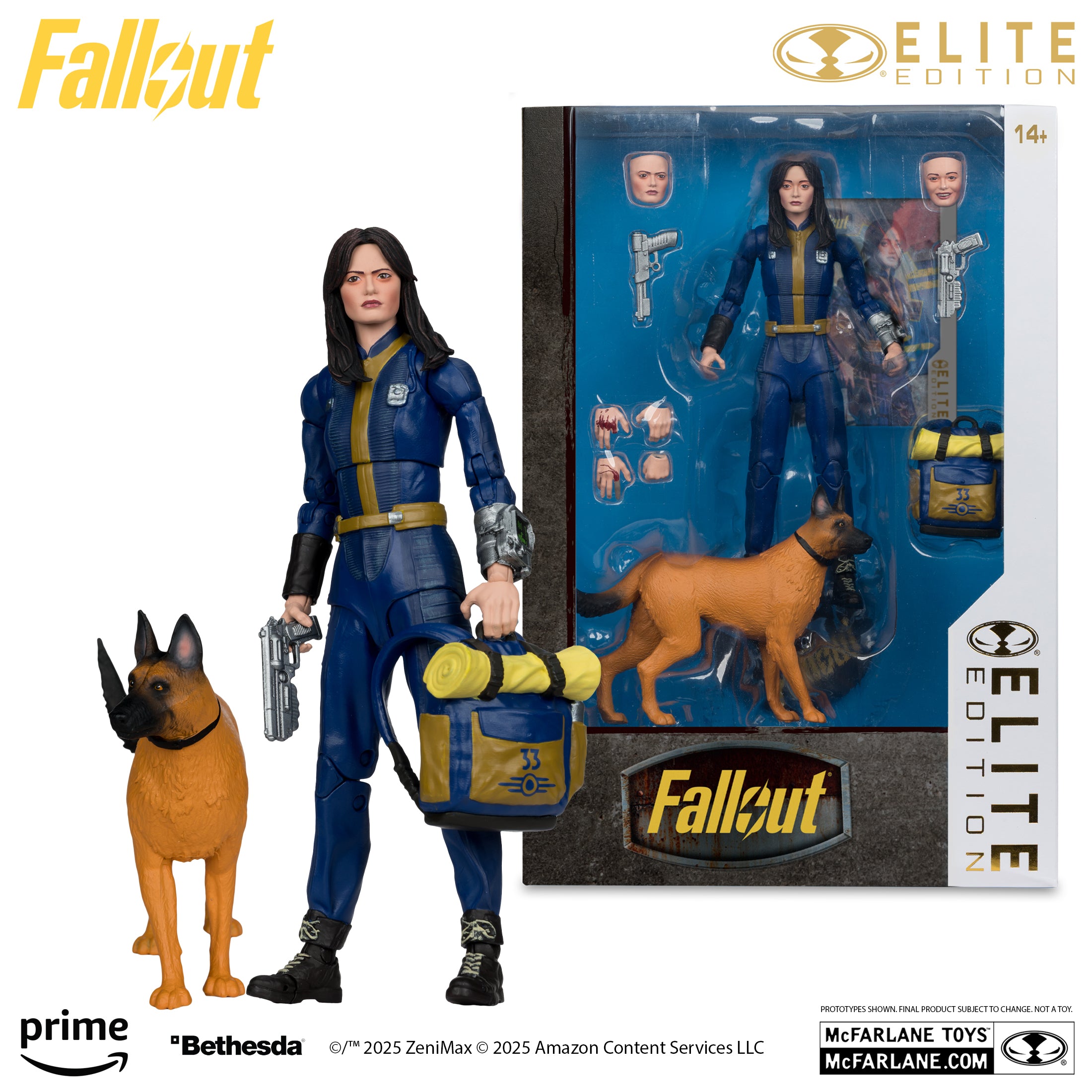 Lucy MacLean y su perro junto a la caja Elite Edition abierta, con los accesorios a la vista