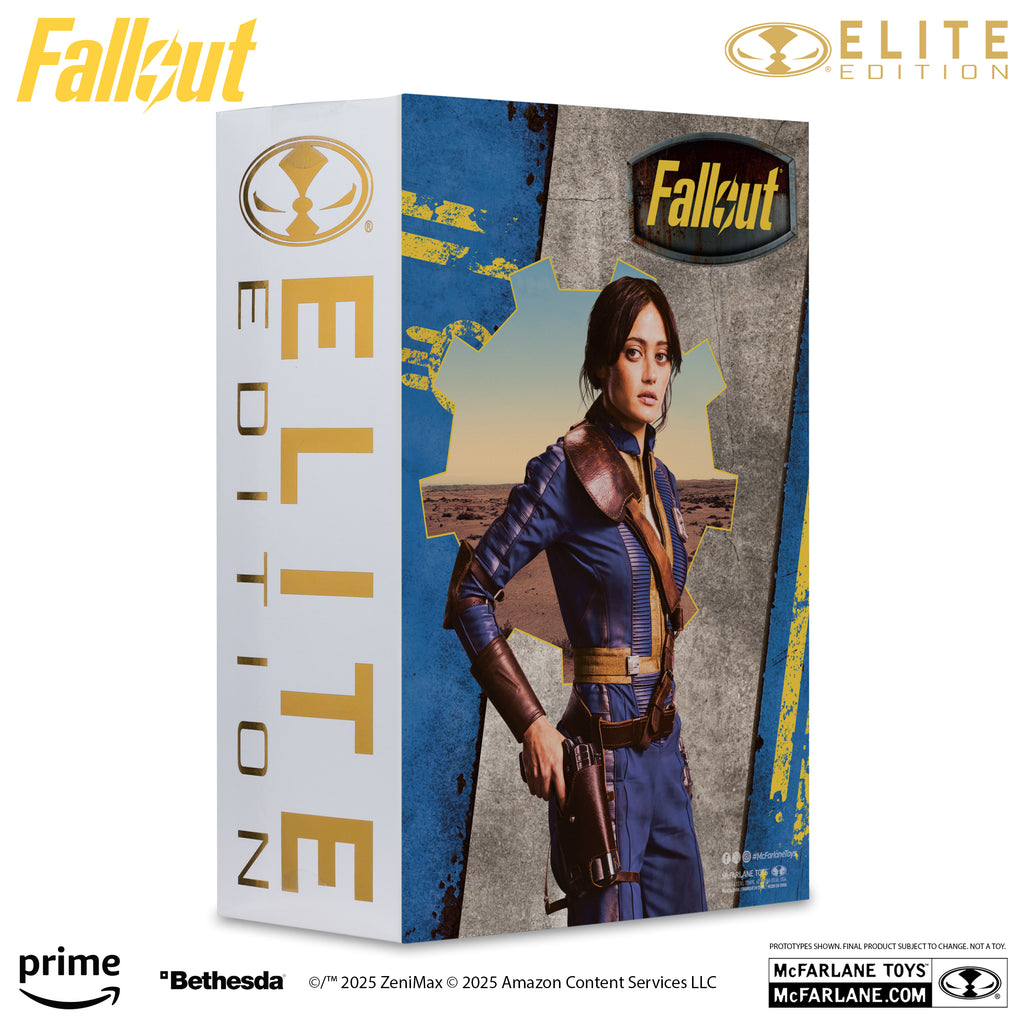Estuche exterior Elite Edition de Lucy MacLean, con el arte de la serie Fallout y el logotipo dorado