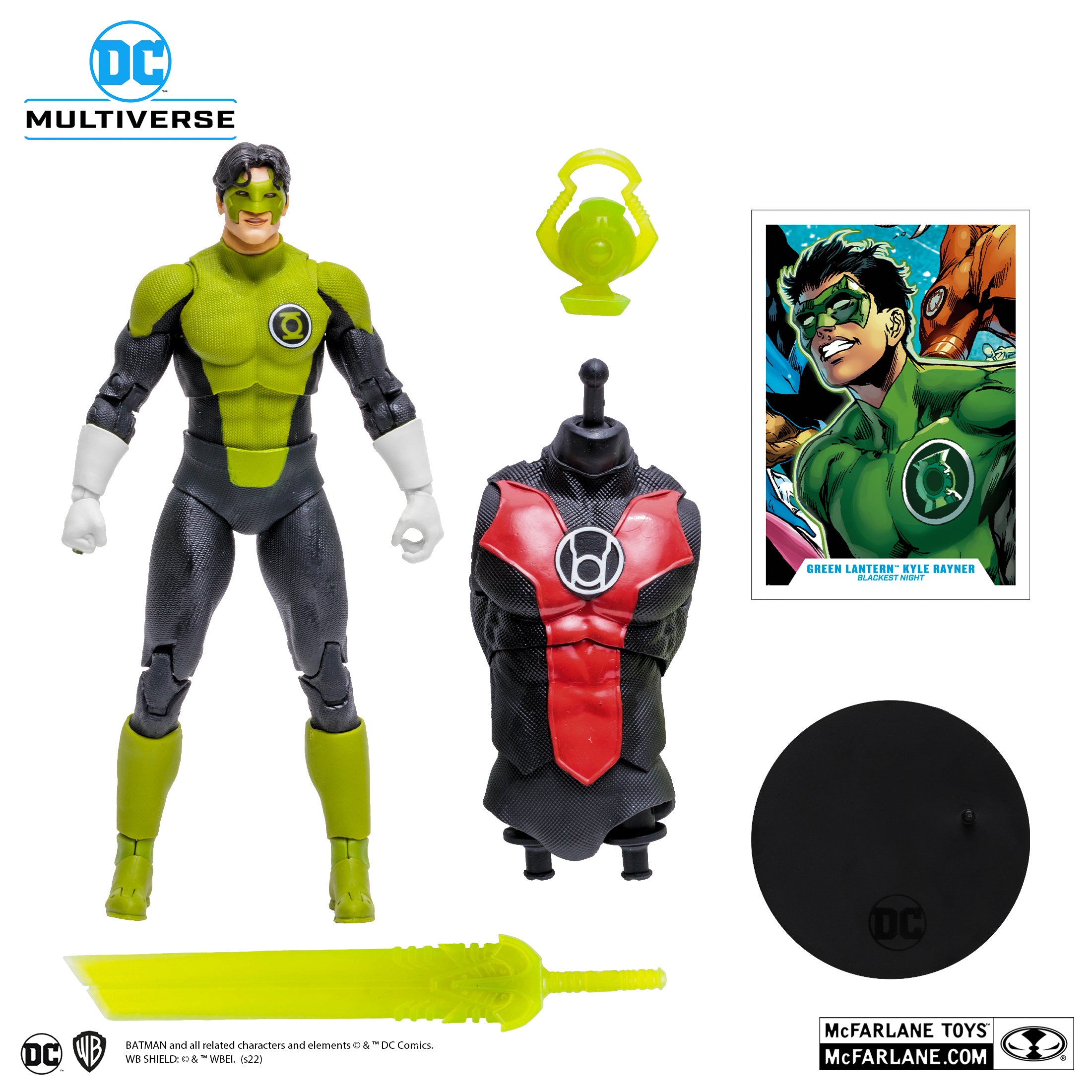 Green Lantern Kyle Rayner Blackest Night McFarlane DC Multiverse 7 pulgadas con linterna verde, espada de energía, base, tarjeta y el torso de Atrocitus