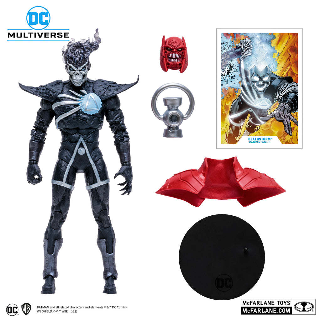 Deathstorm Blackest Night McFarlane DC Multiverse 7 pulgadas con linterna blanca, base, tarjeta y la cabeza y capa de Atrocitus