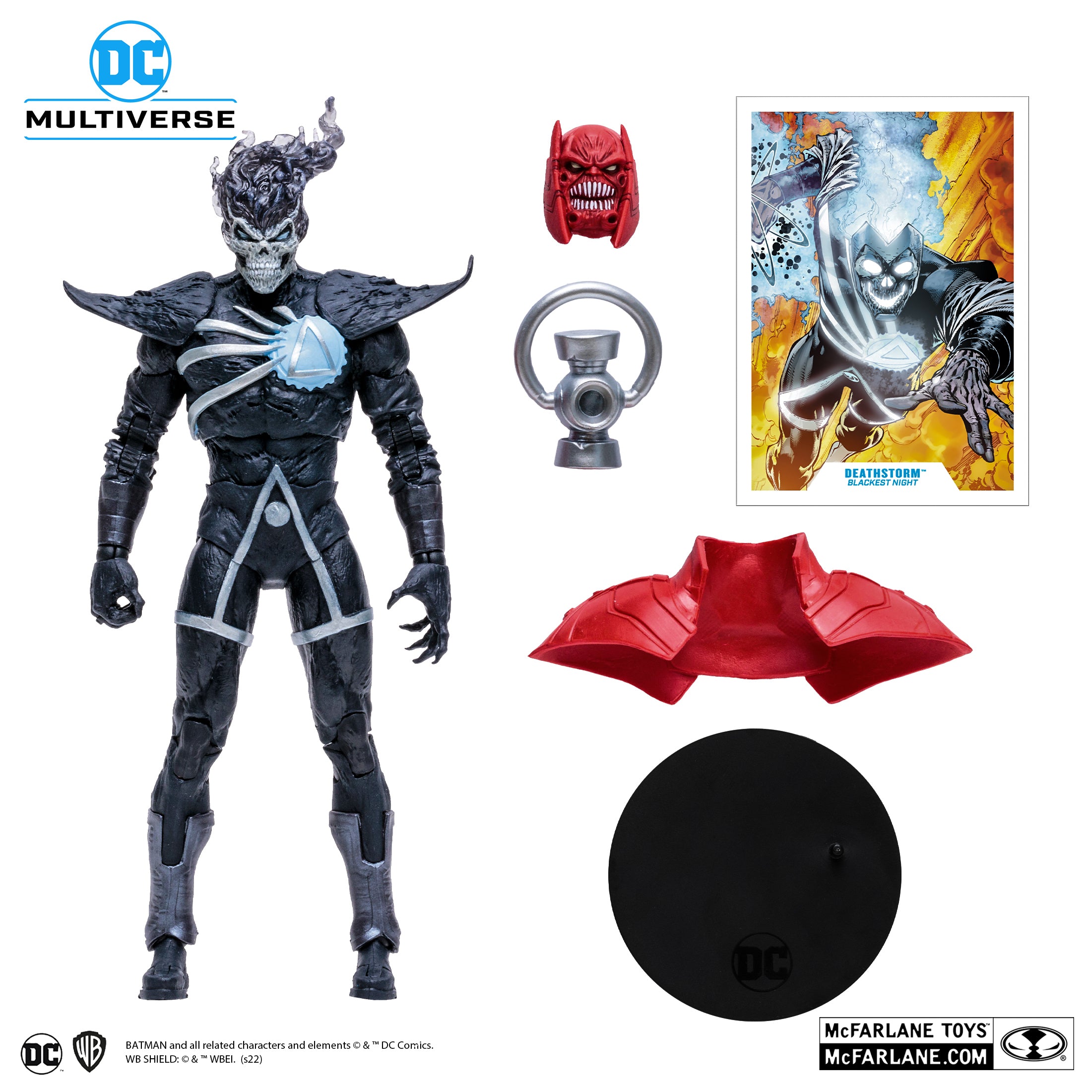 Deathstorm Blackest Night McFarlane DC Multiverse 7 pulgadas con linterna blanca, base, tarjeta y la cabeza y capa de Atrocitus