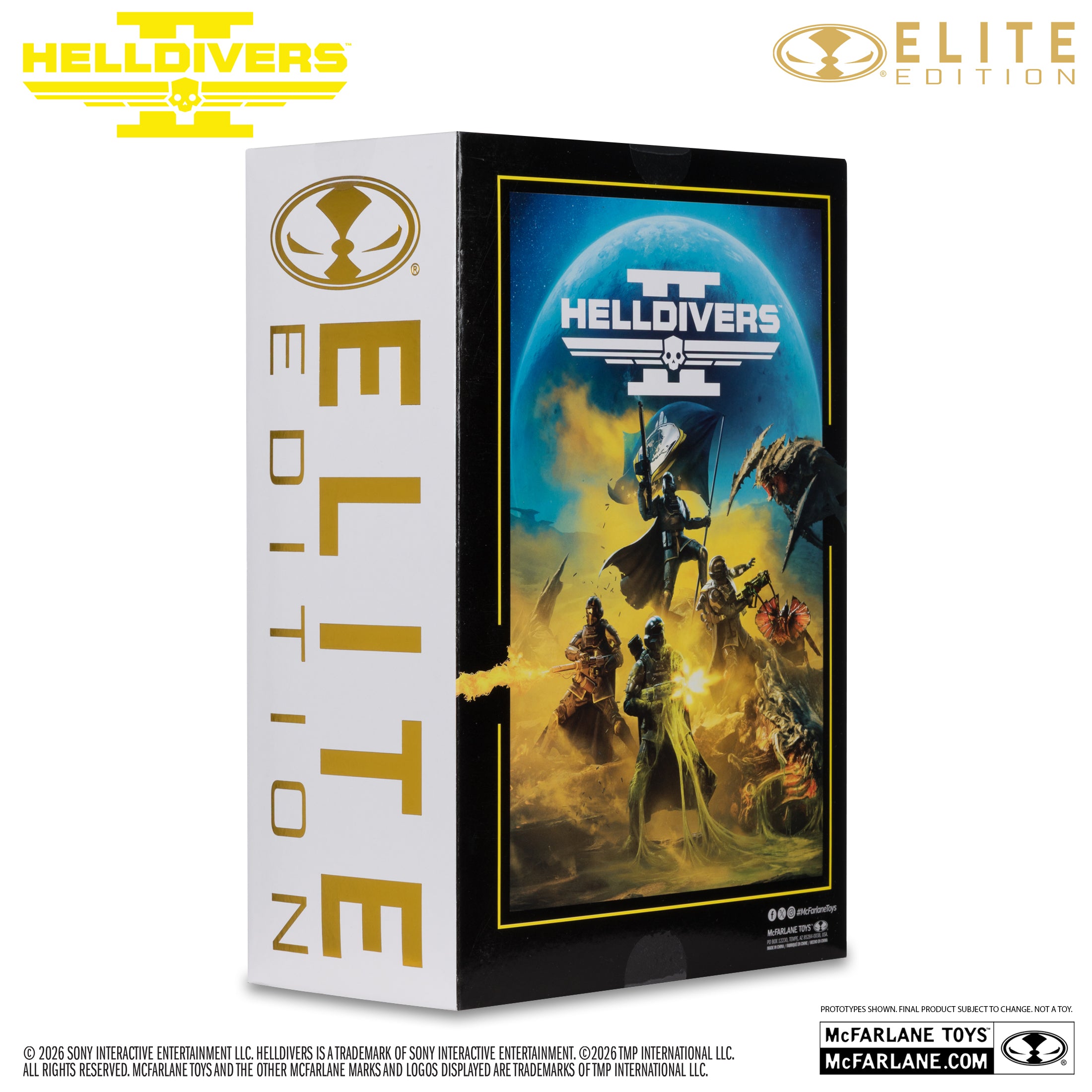 Estuche exterior Elite Edition del B-01 Tactical, con el arte de Helldivers II y el logotipo dorado