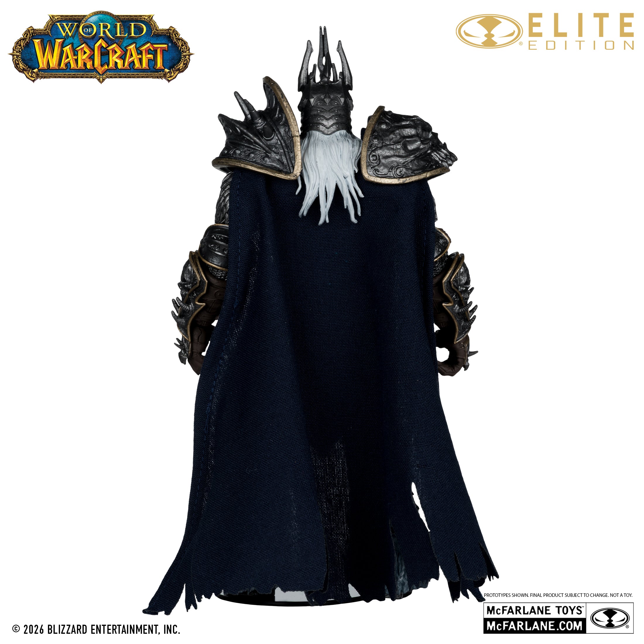 The Lich King visto de espaldas, con la capa de tela deshilachada cayendo desde los hombros
