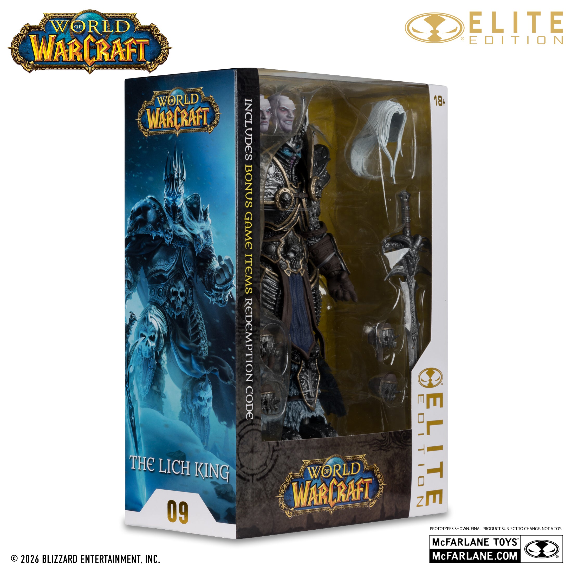 Caja del Lich King en tres cuartos, con el arte lateral y el número 09 de la Elite Edition