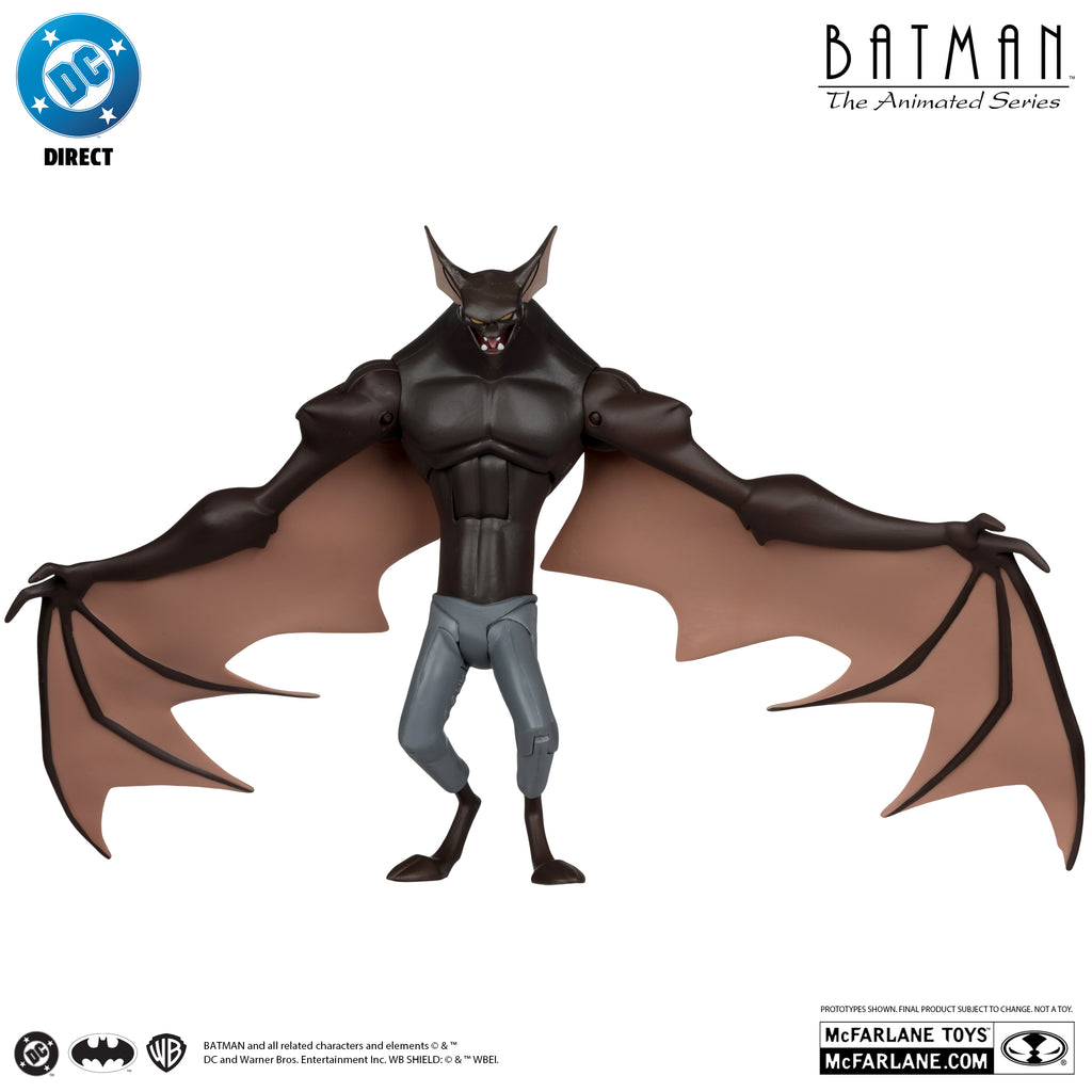 Man-Bat de cuerpo entero con las alas extendidas de punta a punta