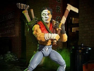 Figura Casey Jones Mirage Comic de Super7, vista completa con el chaleco rojo