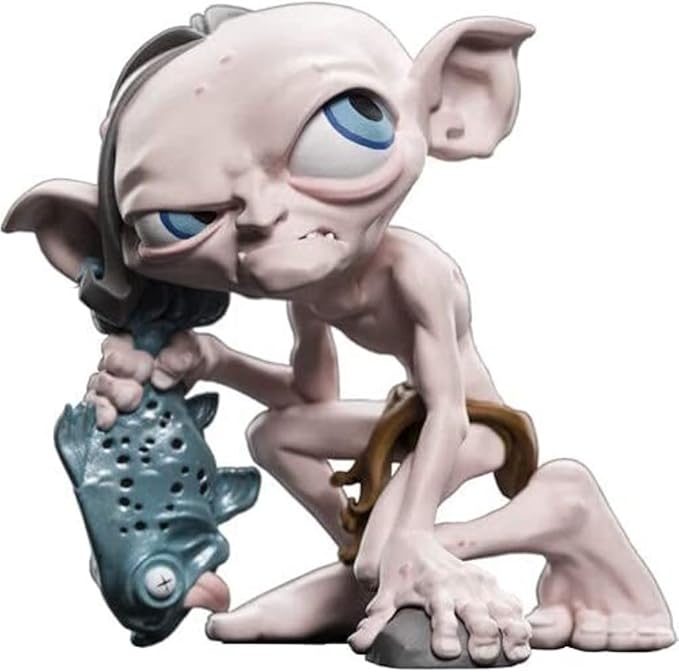 Figura Mini Epics de Gollum de Wētā Workshop, El Señor de los Anillos, con el pez entre las manos