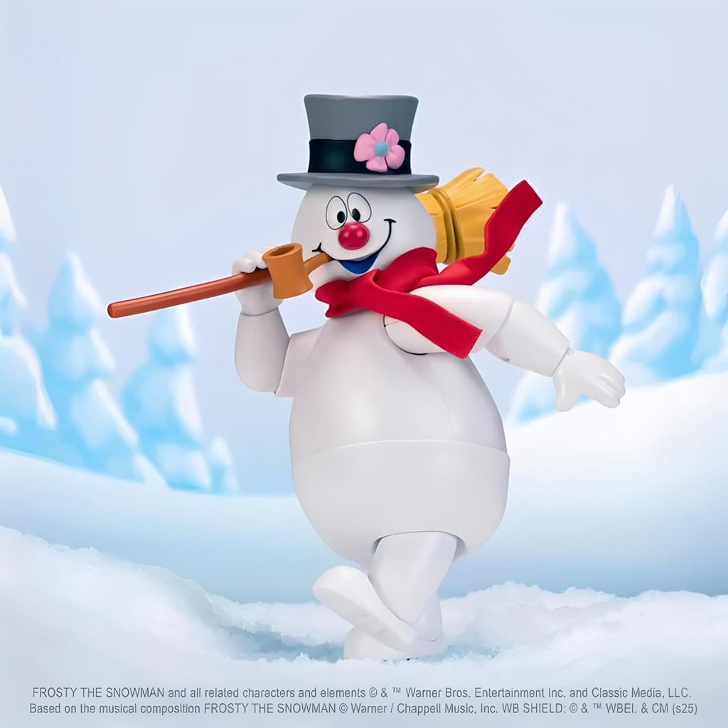 Frosty the Snowman de cuerpo entero sobre la nieve, vista ambientada