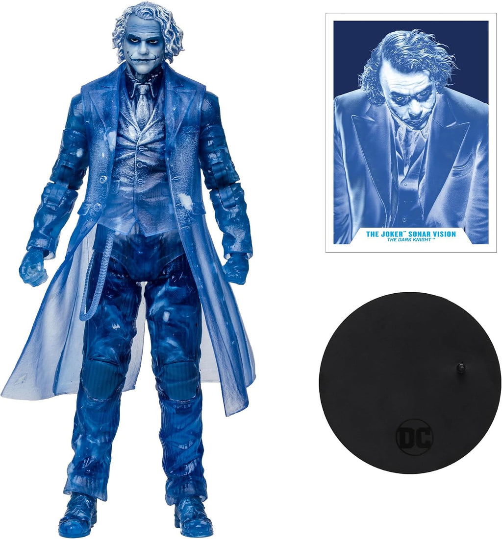The Joker Sonar Vision junto a su caja, figura completa en resina azul translúcida