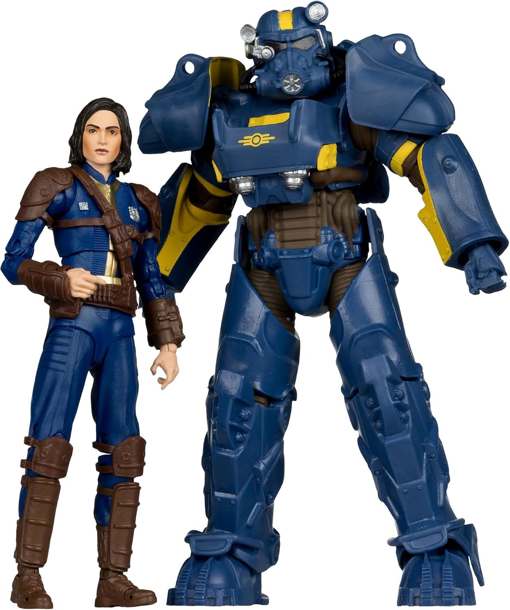 Sole Survivor y servoarmadura T-60 Vault Tec McFarlane Fallout 4 juntos de frente