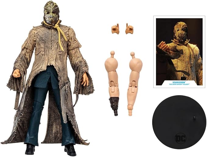 Scarecrow McFarlane con sus accesorios: dos manos, brazos de Bane, tarjeta y base