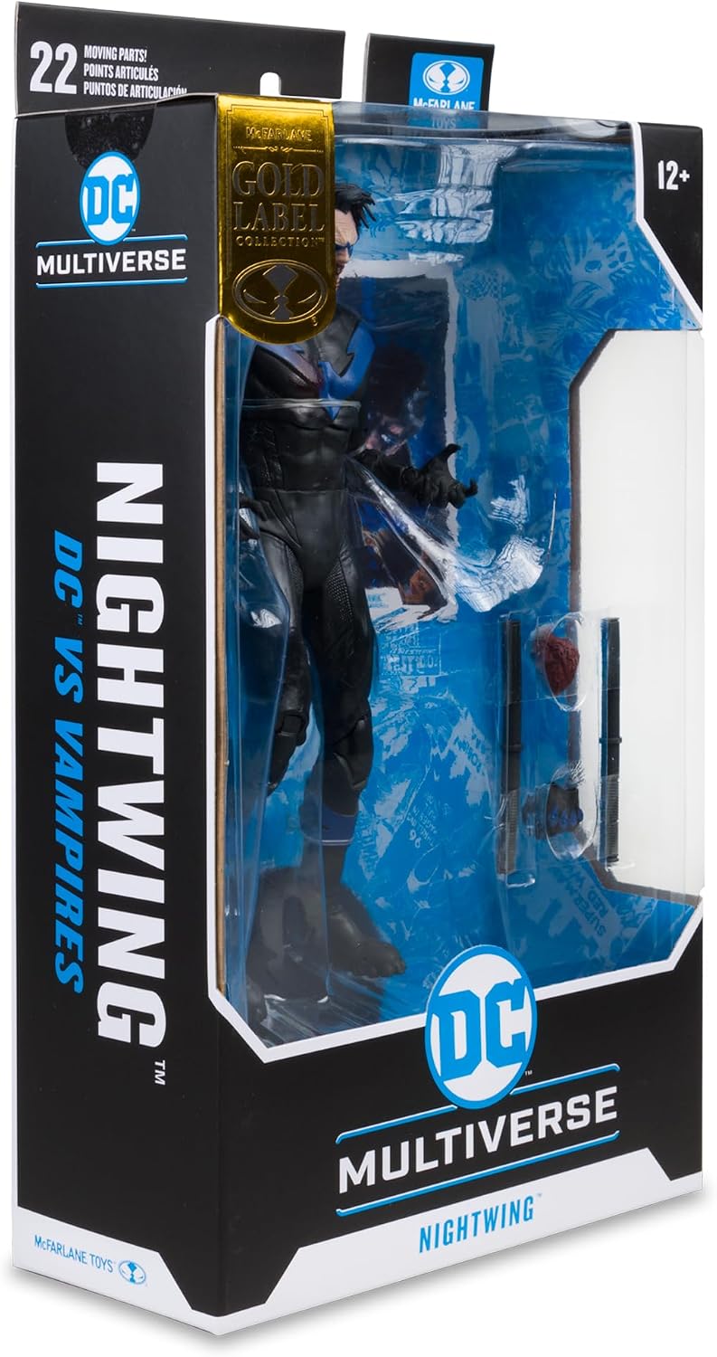 Caja de Nightwing DC vs Vampires en tres cuartos, con el lomo de la línea DC Multiverse