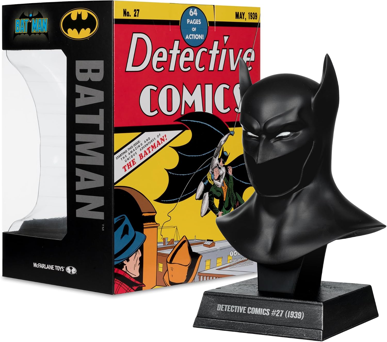 Réplica de la capucha de Batman de Detective Comics #27 en escala 1:3, McFarlane DC Direct, vista frontal