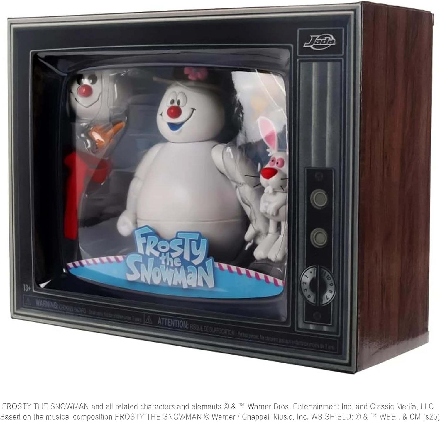 Empaque de televisor de Frosty the Snowman visto de frente, con el logotipo de Jada