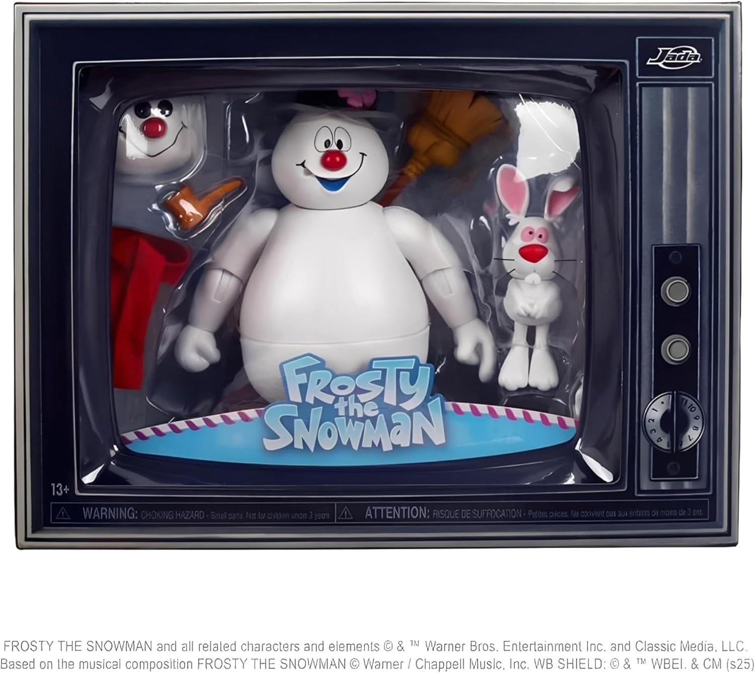 Contenido del empaque: Frosty, Hocus Pocus el conejo, sombrero, escoba, bufanda y nariz de zanahoria