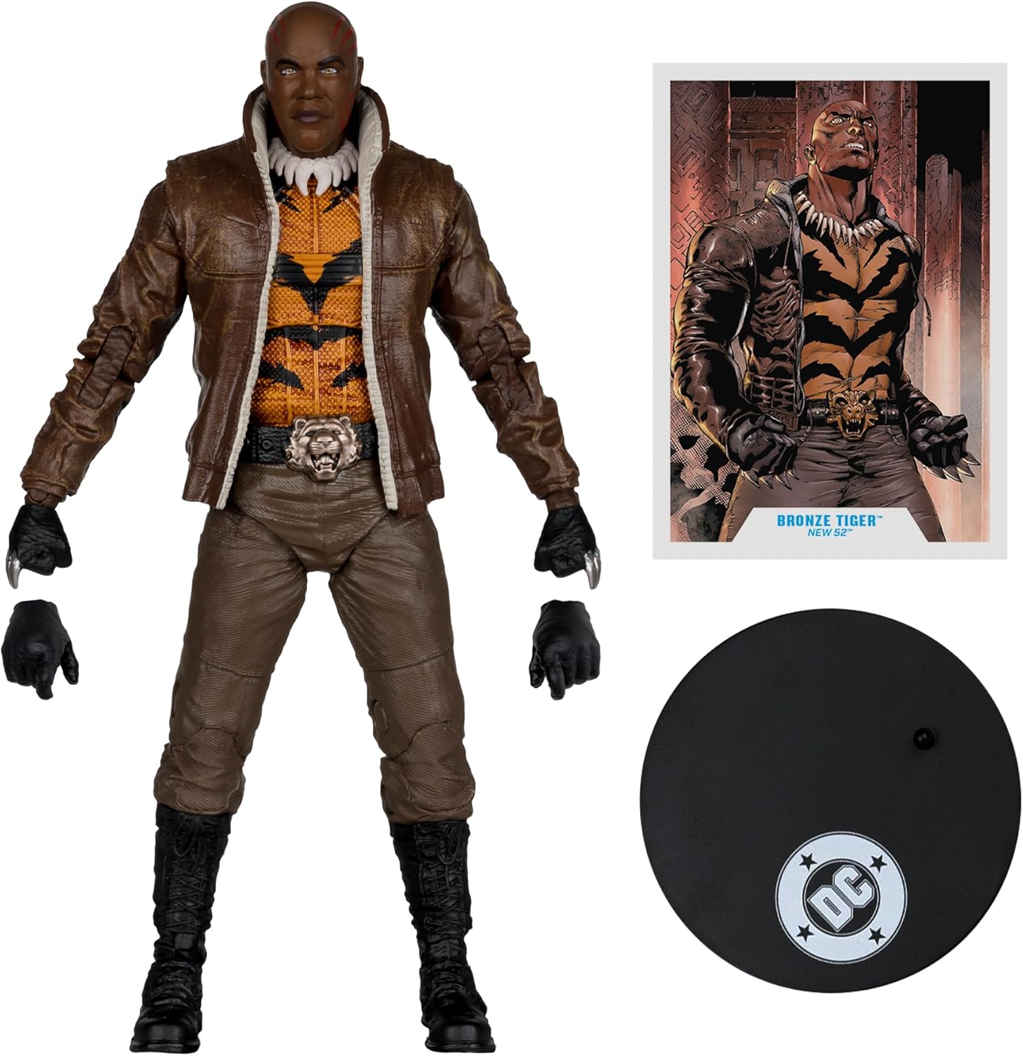 Bronze Tiger con sus manos intercambiables, tarjeta de arte y base circular DC