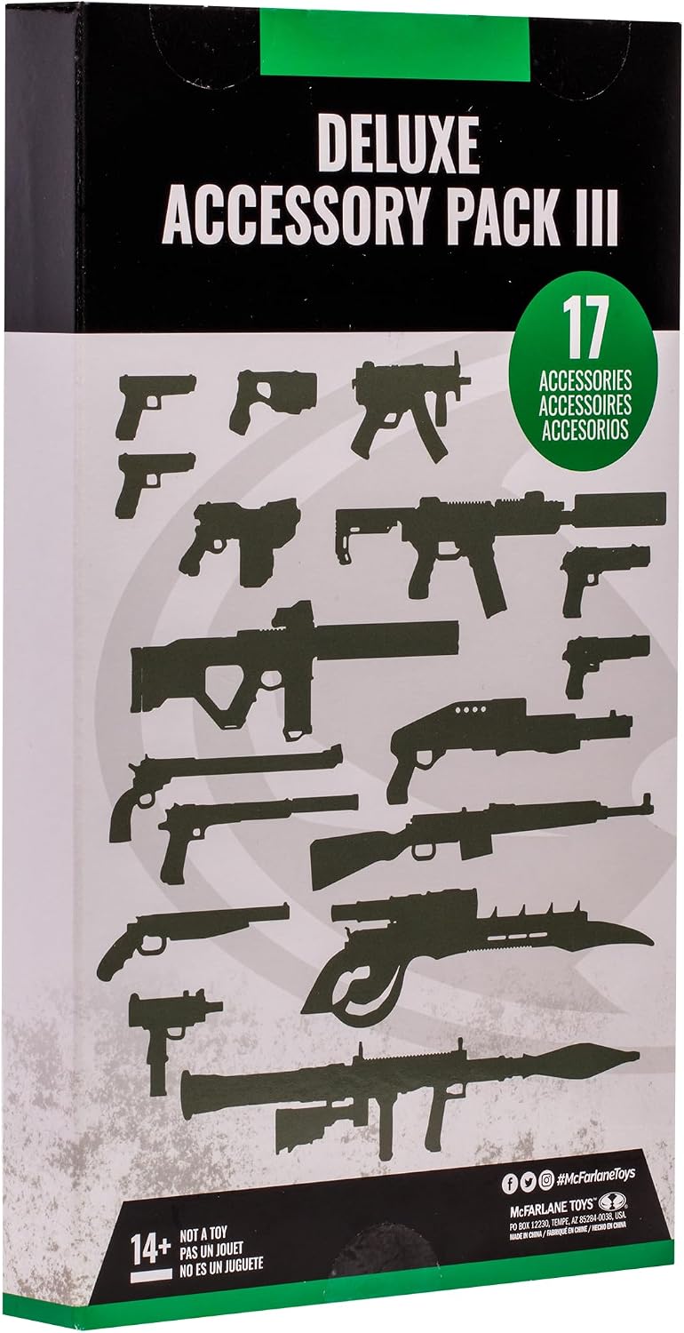 Reverso de la caja del Accessory Pack III, con la silueta de las 17 piezas incluidas