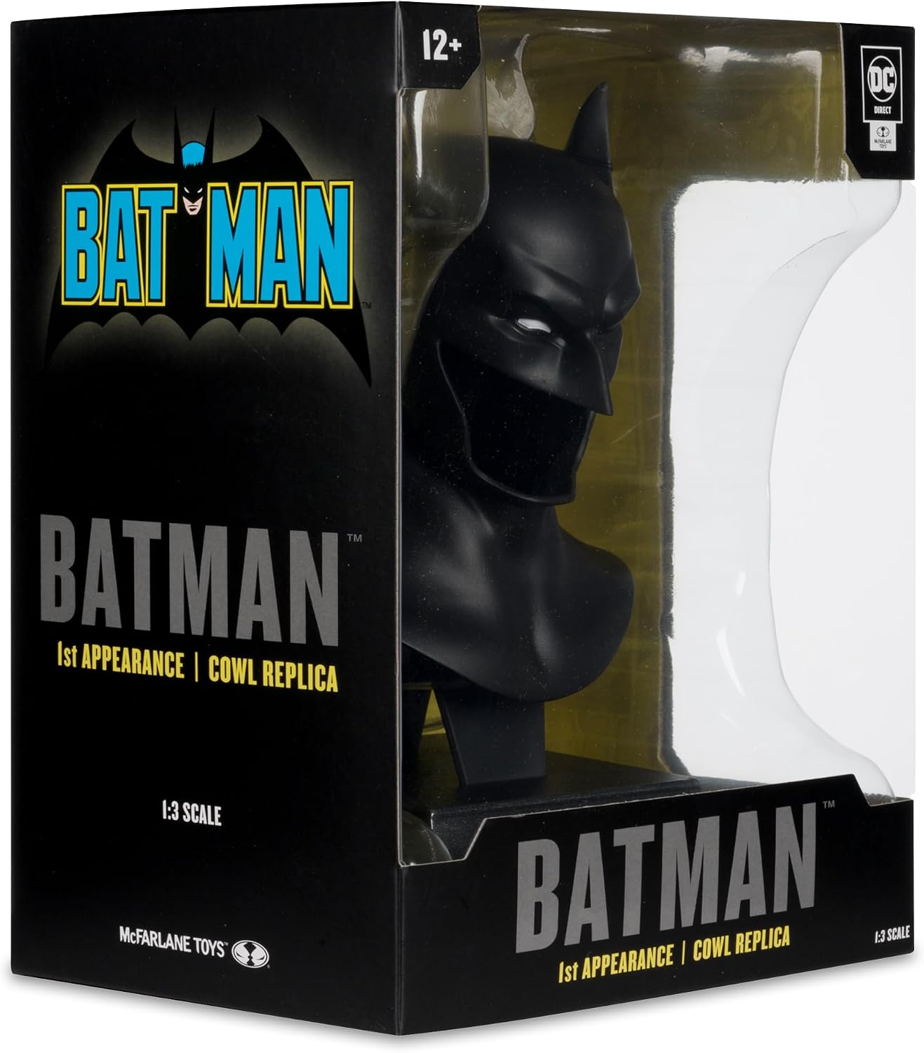 Empaque de la réplica de capucha de Batman 1ª aparición en escala 1:3 de McFarlane DC Direct