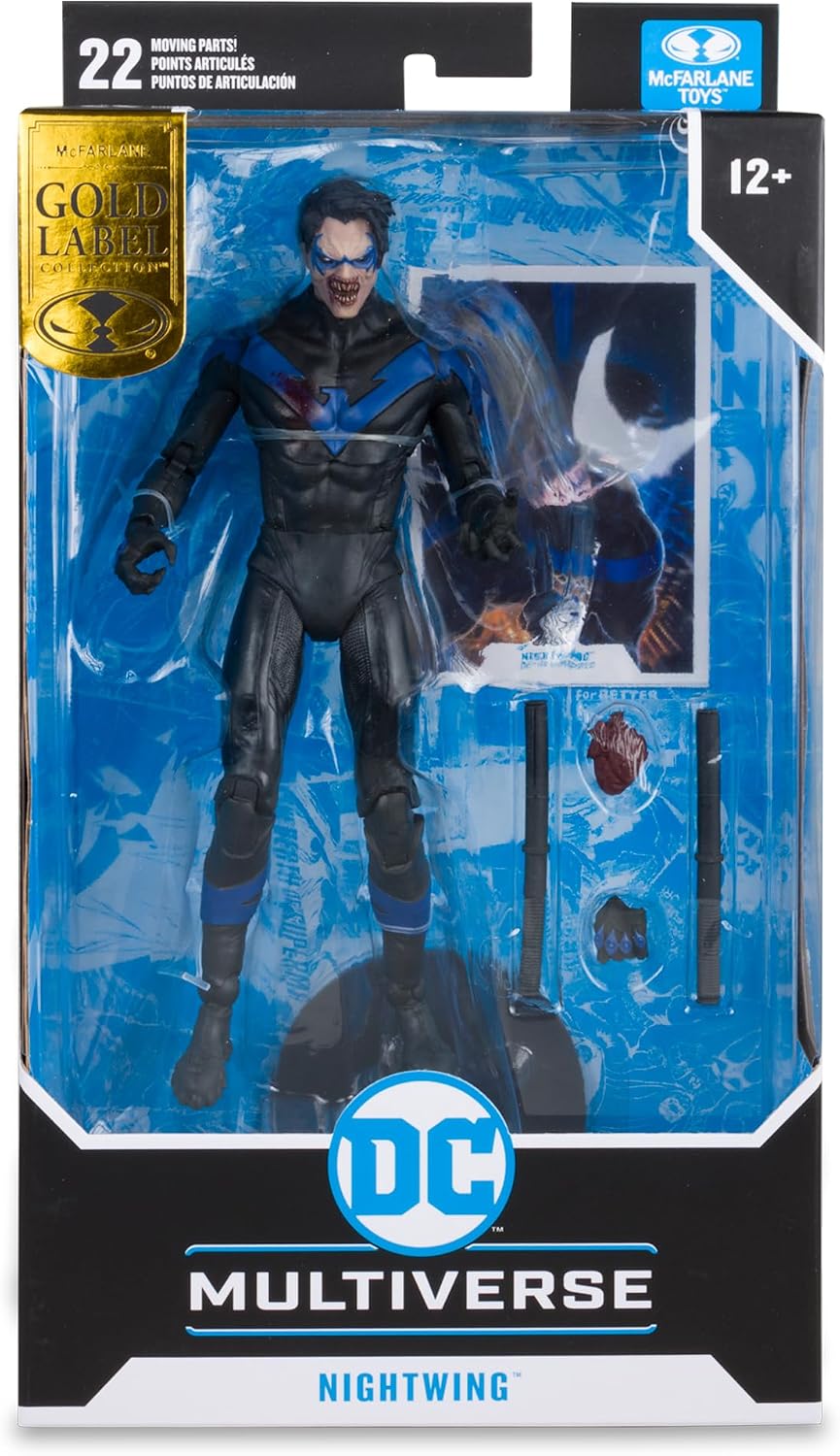 Caja de Nightwing DC vs Vampires de frente, con el sello Gold Label y la ventana de exhibición