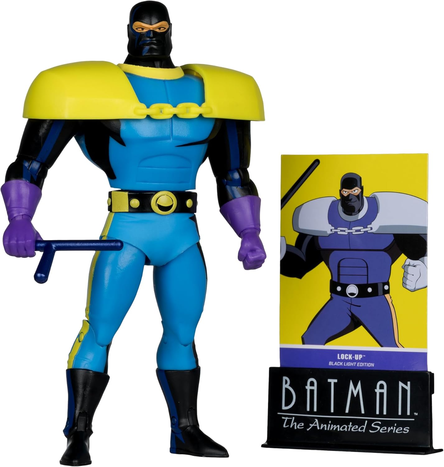 Lock-Up con el bastón, junto a la tarjeta de arte de Batman: The Animated Series