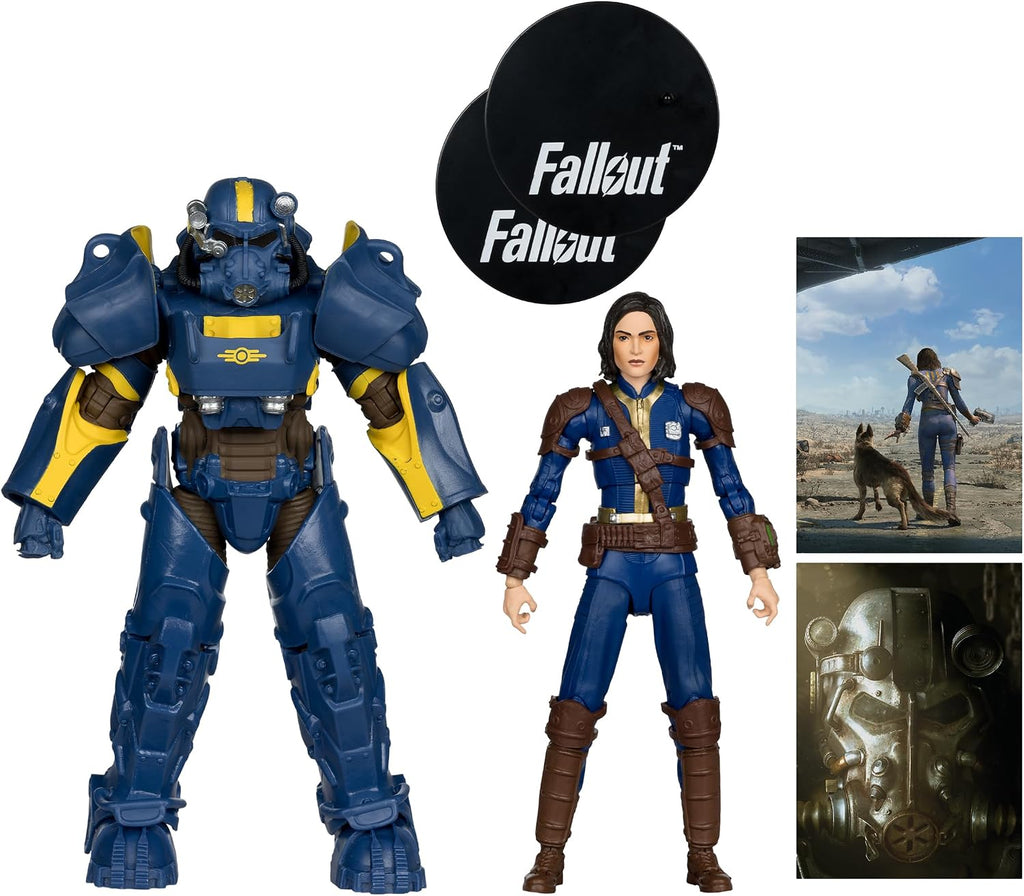 T-60 Vault Tec y Sole Survivor McFarlane con sus dos bases Fallout y dos tarjetas de arte incluidas