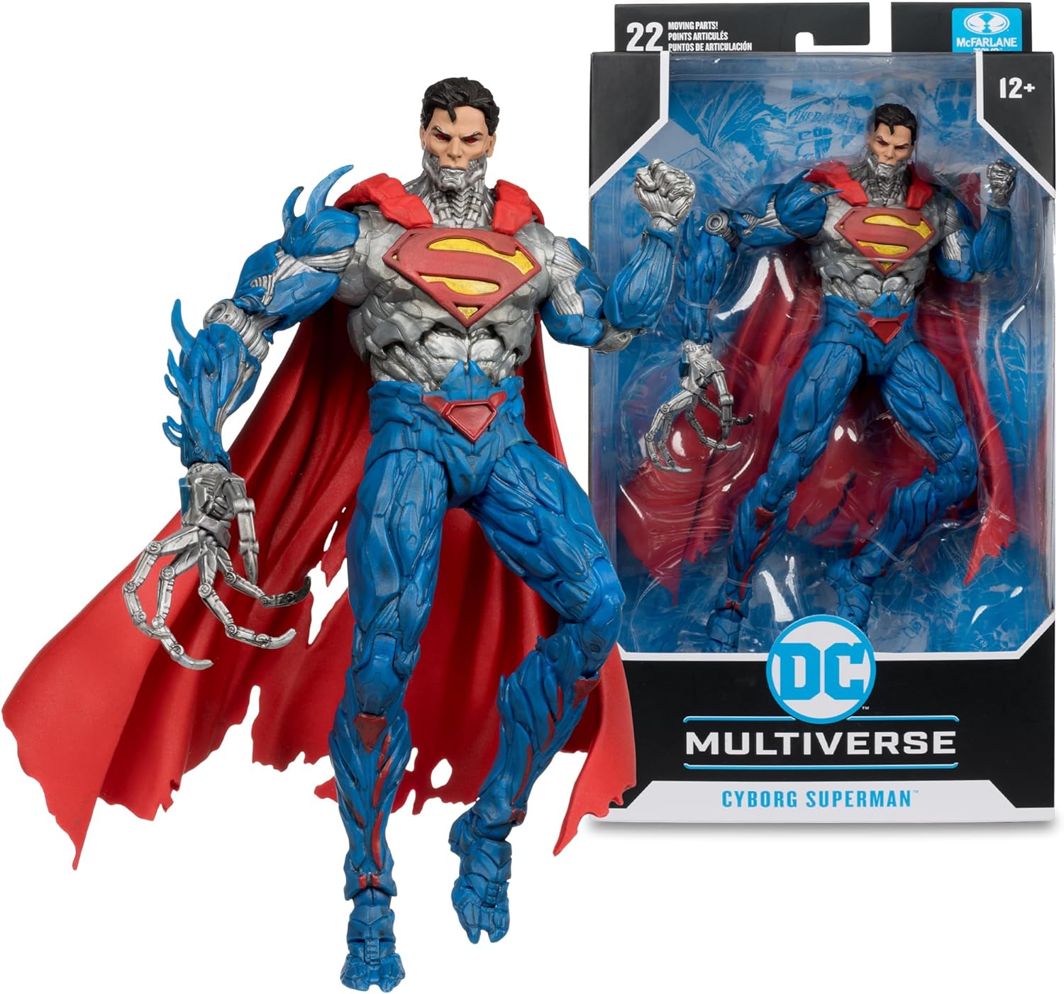 Figura Cyborg Superman de The New 52, McFarlane DC Multiverse 7 pulgadas, con la capa roja desgarrada