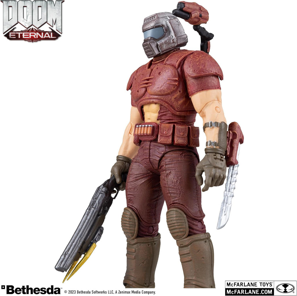 Doom Slayer Red McFarlane DOOM Eternal, vista en tres cuartos con escopeta