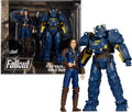 Set T-60 Vault Tec y Sole Survivor de McFarlane, figuras de 7 pulgadas de Fallout 4, junto a su caja