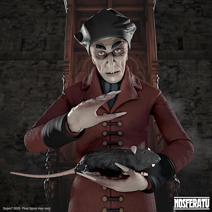 Figura del Conde Orlok de Nosferatu, detalle del rostro y las orejas puntiagudas