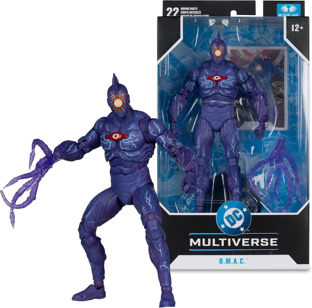 O.M.A.C. de McFarlane DC Multiverse junto a su caja sellada