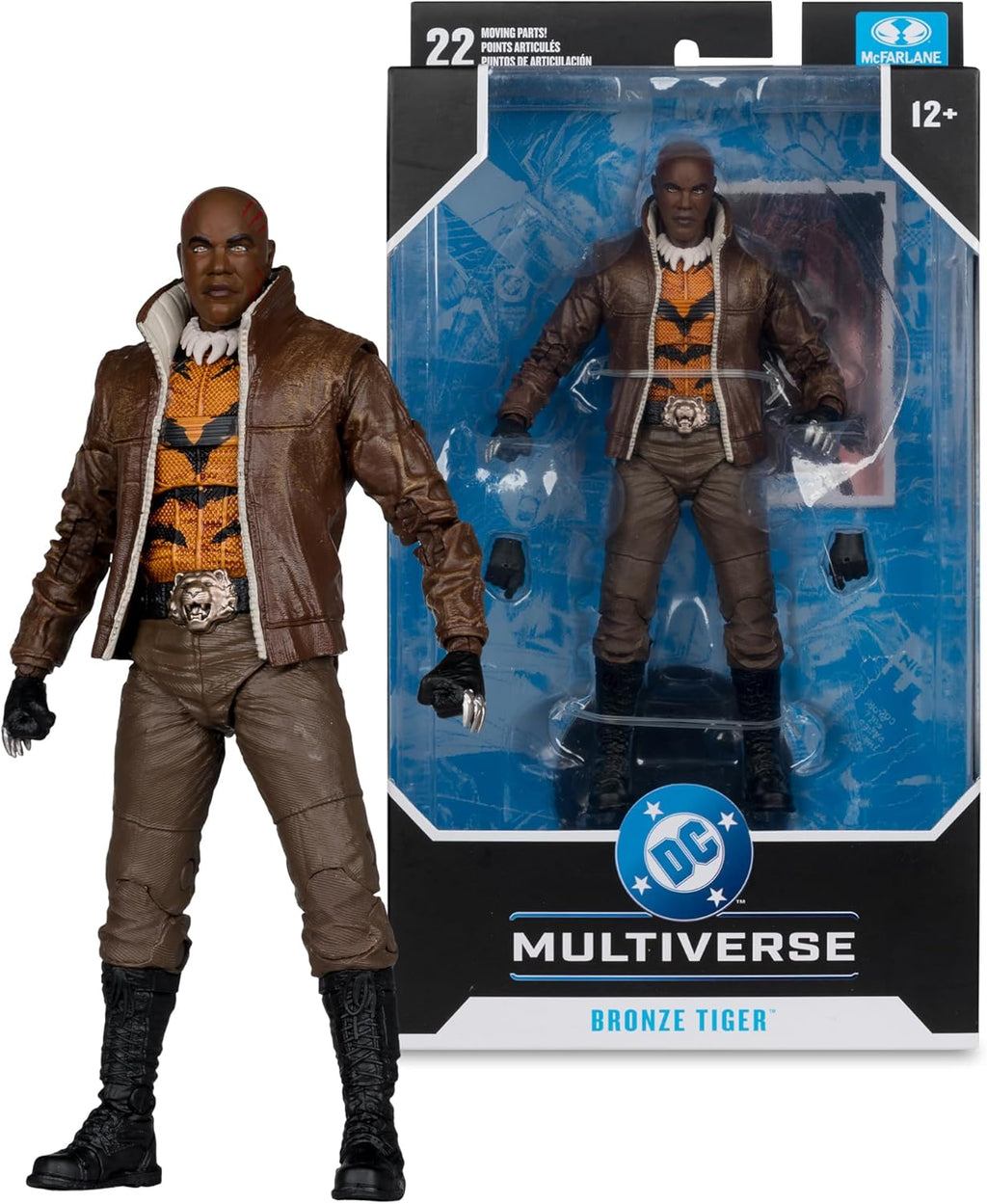 Bronze Tiger de McFarlane DC Multiverse junto a su caja sellada