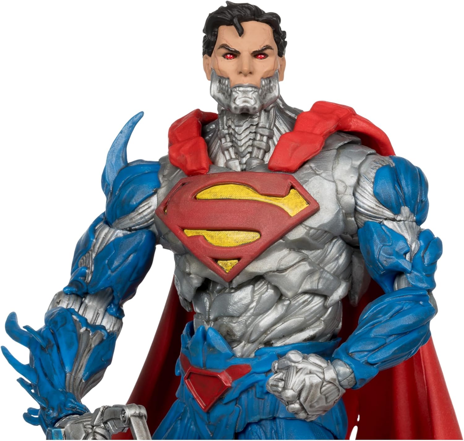 Figura Cyborg Superman New 52, detalle del rostro dividido y el ojo rojo