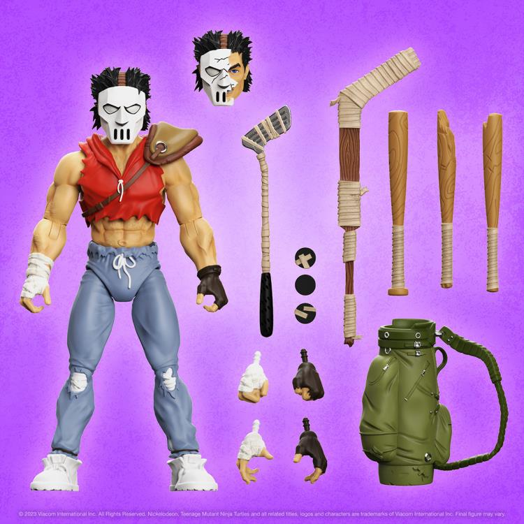 Casey Jones Mirage de Super7 ULTIMATES con bates, palos de golf y hockey y discos