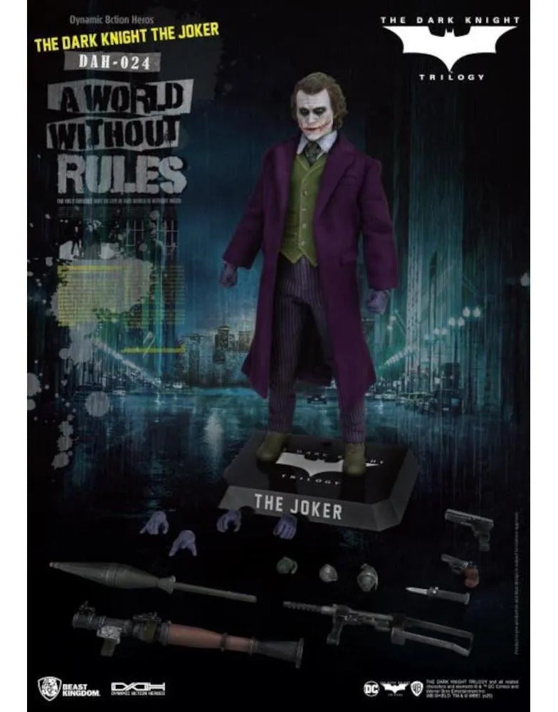 The Joker DAH-024S Essential Version de Beast Kingdom, figura 1/9 con gabardina morada
