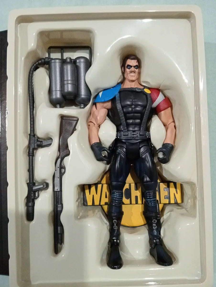 Mattel Adult Collector Watchmen Comic Bundle pack de 3 figuras: El Comediante, Buho Nocturno II y Espectro de Seda II (Cajas con detalle y figuras usadas)