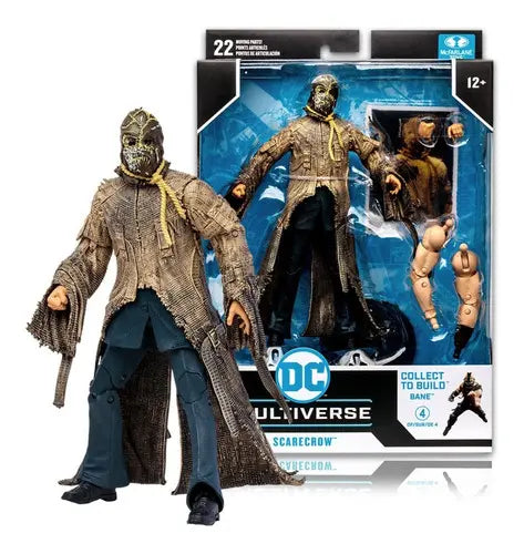 Scarecrow McFarlane DC Multiverse The Dark Knight Trilogy, figura de 7 pulgadas junto a su caja