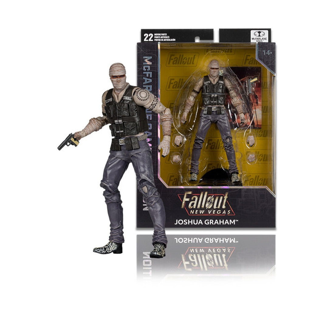 Joshua Graham McFarlane 7": figura junto a su caja Gaming Edition de Fallout New Vegas