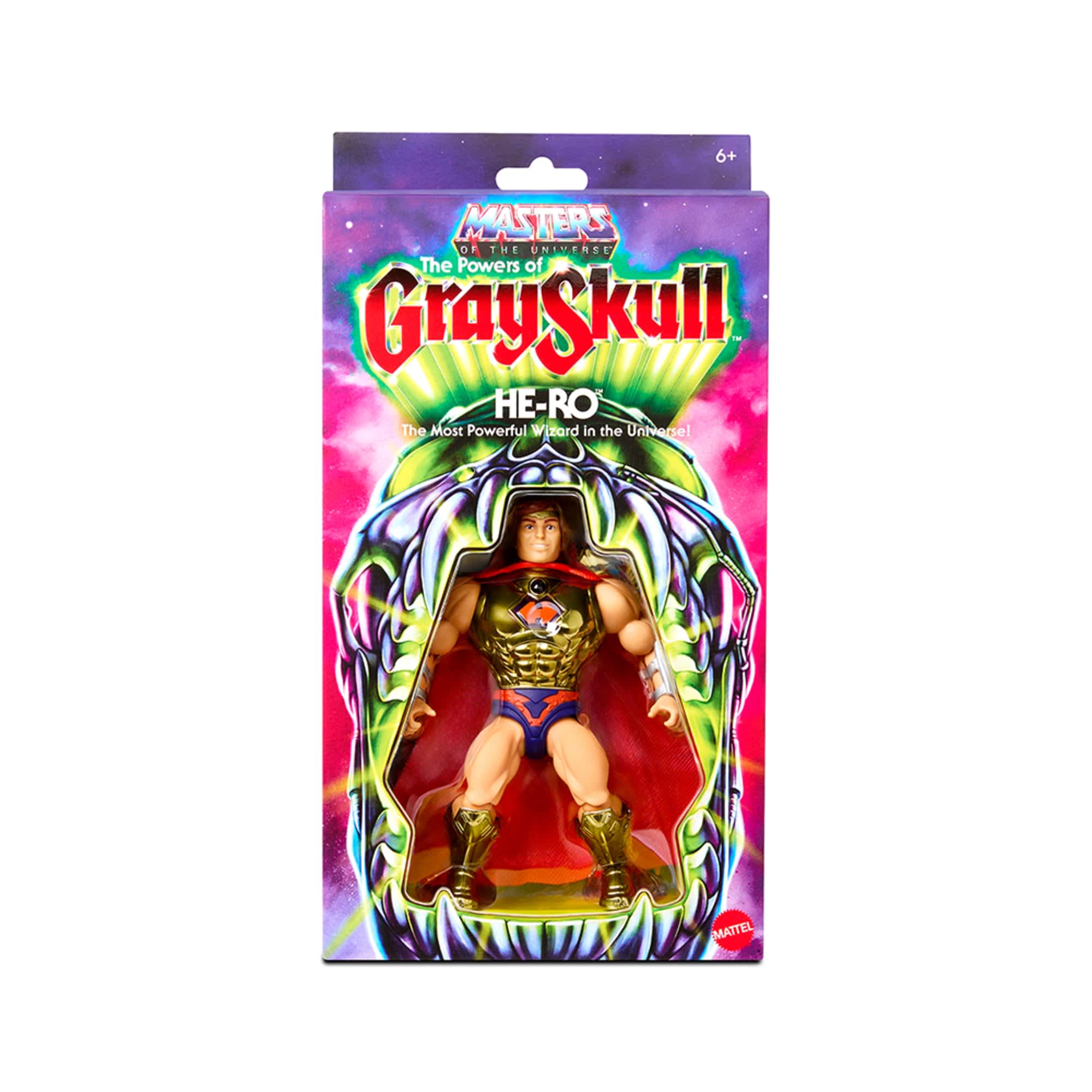 Caja de He-Ro The Powers of GraySkull con la figura a la vista