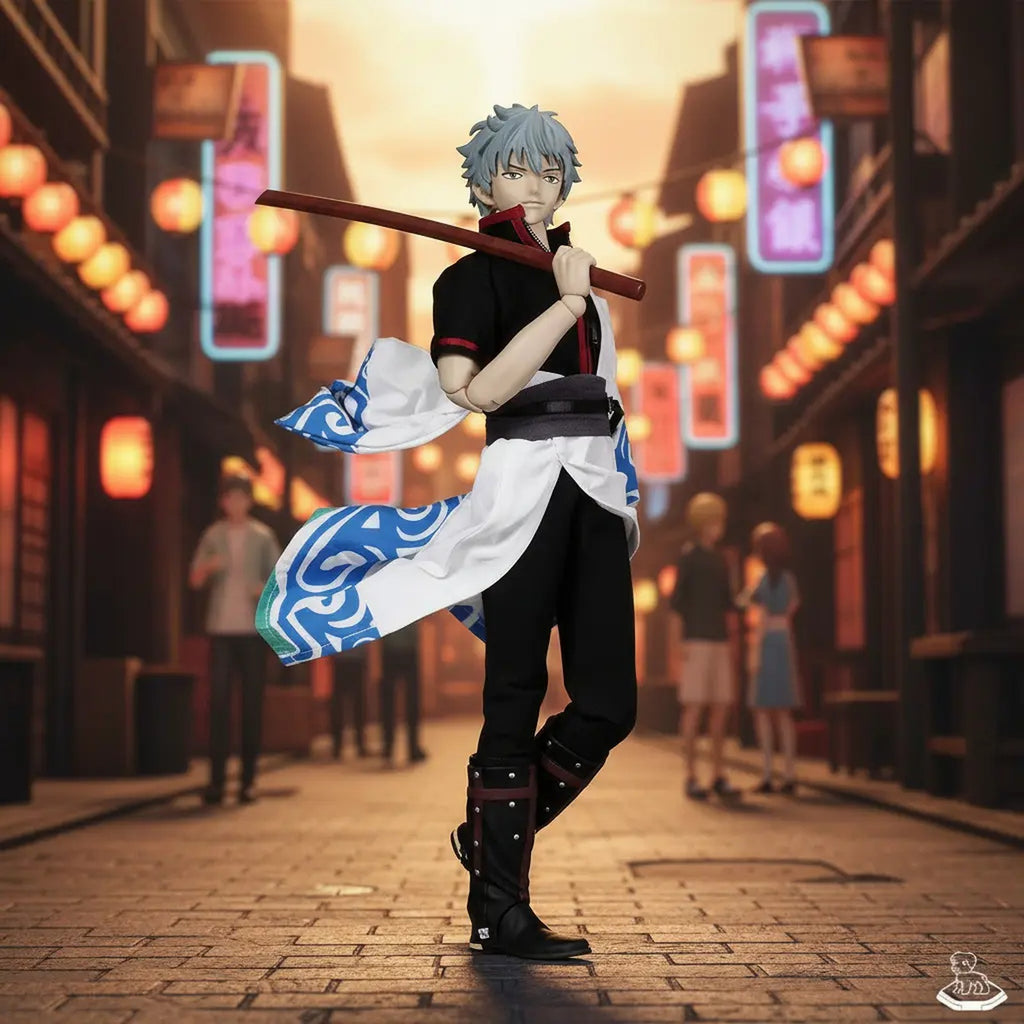Sakata Gintoki Xiao Ming Studio XM001 escala 1/6 Gintama — figura completa en pose de combate con bokuto al hombro