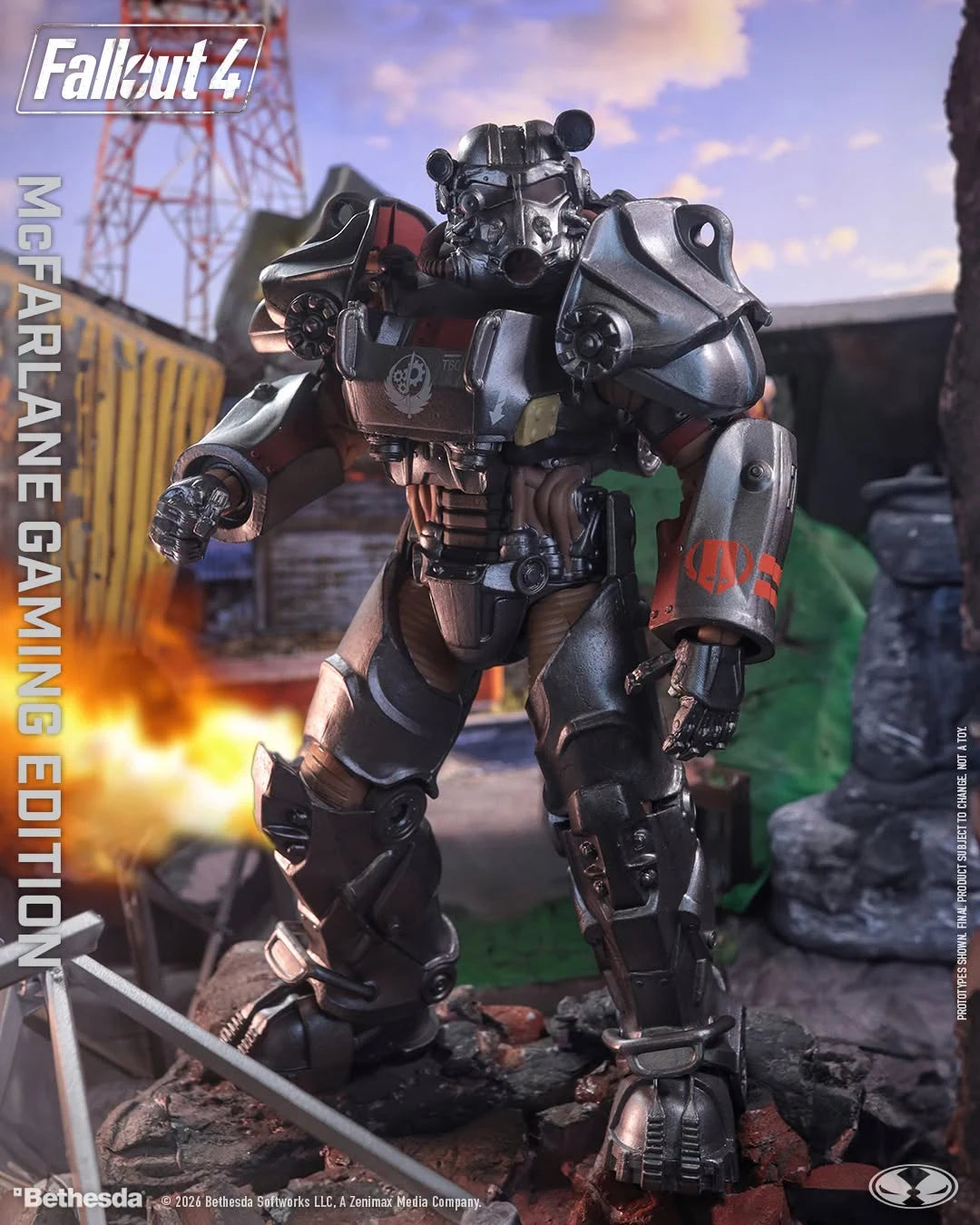 Paladin Danse T-60: servoarmadura en escenario de ruinas