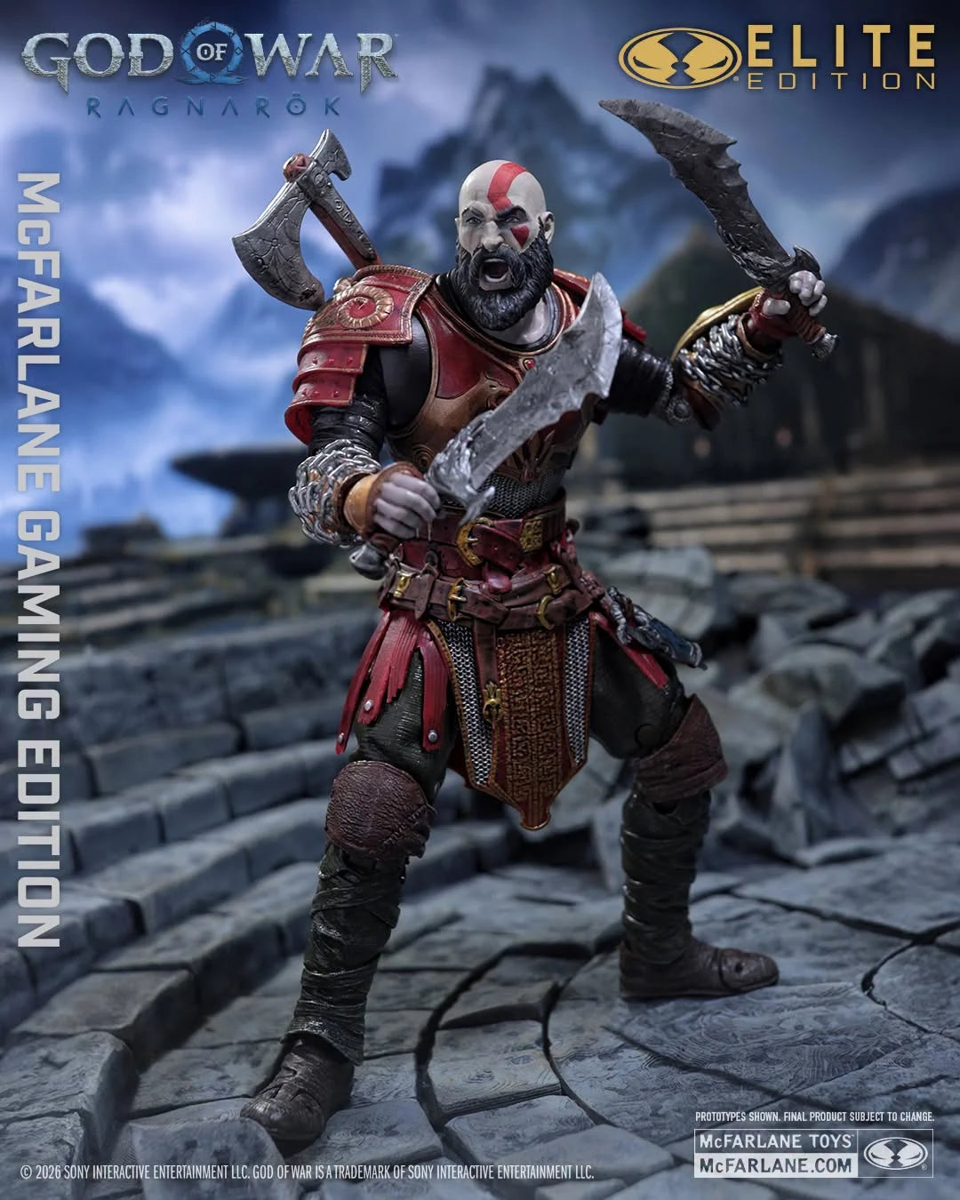 Kratos con Armadura de Ares en pose de combate, vista ambientada