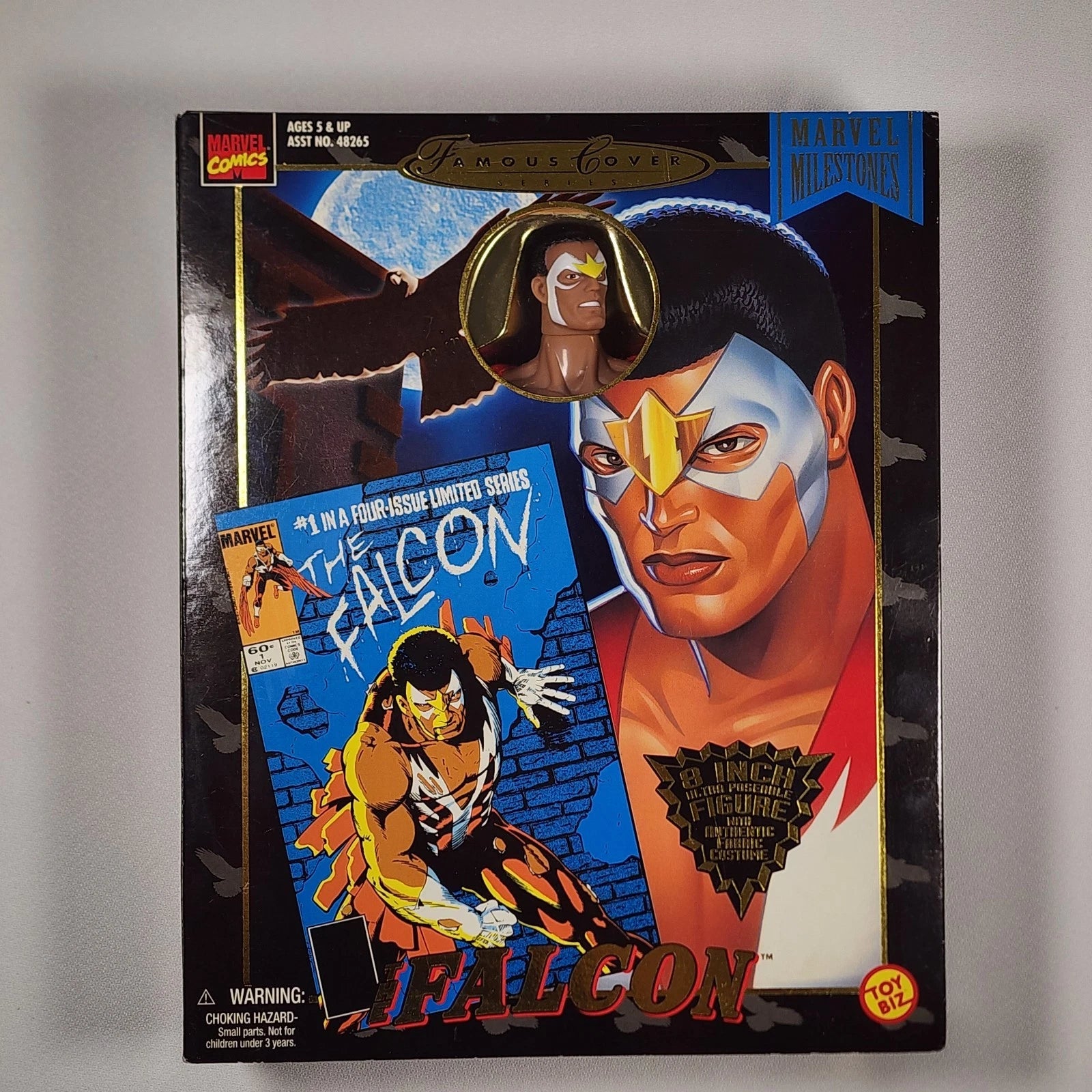 Caja original de The Falcon, Toy Biz Famous Cover Series, vista frontal